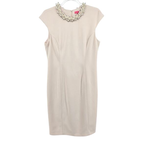 Betsey Johnson Pearl Collar Sheath Dress Size 10 Modern Retro Glam Bride Wedding - Picture 1 of 16
